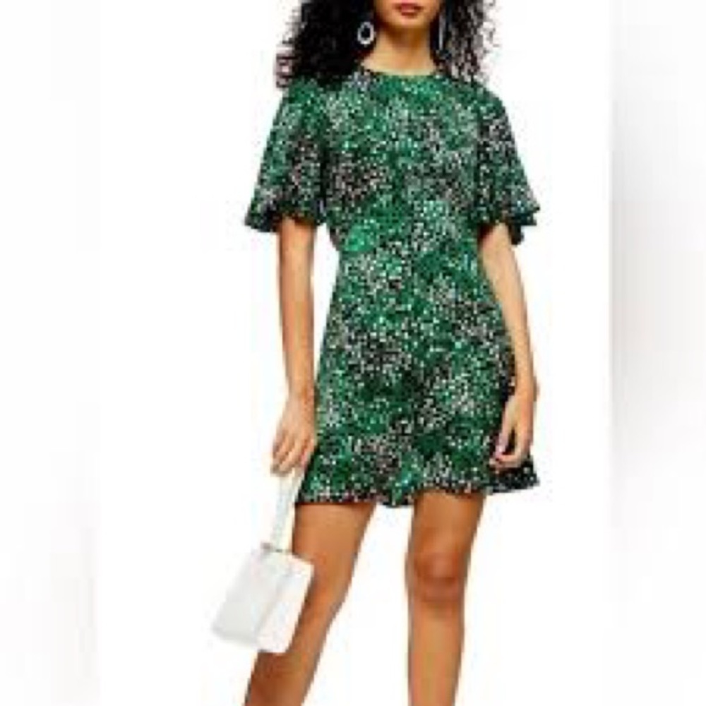 Topshop Green Austin print mini Dress